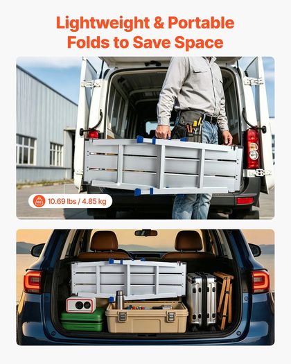 Folding Work Platform, Adjustable Height 584-876 mm, 1016 x 305 mm Aluminum Step Stool, 226.8 kg Load Capacity, Heavy Duty Non-Slip Platform Ladder