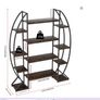 Industrial Half-Moon Bookshelf 5 Tier Oval Bookcase & Plant Stand with Metal Frame  Rustic Brown Image 2