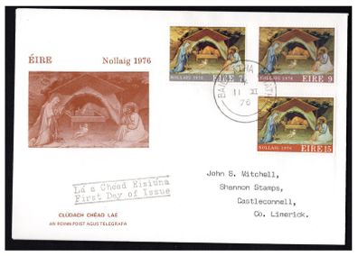 1976 Ireland Christmas Commemorative Stamps Post and Telegraph First Day Cover (FDC)