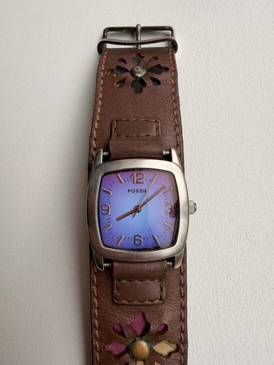 Fossil Wide Cuff Watch | Vintage Style Leather Strap | Brown | Unique Statement Watch