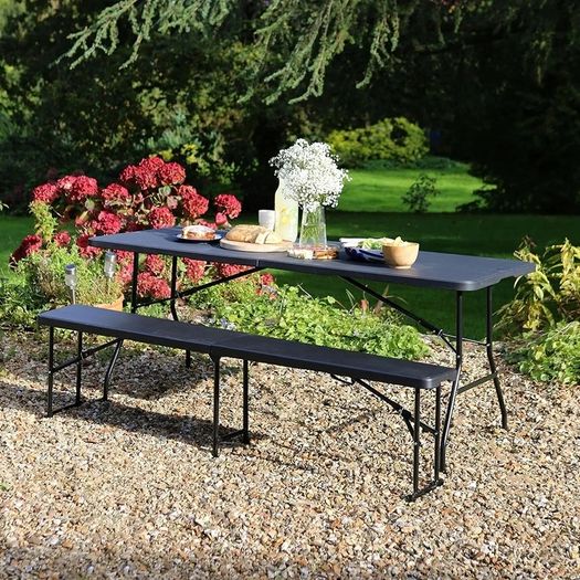 Rectangle Folding Trestle Tables 180cm 6ft  Black Pack of 2 Outdoor Folding Table for Picnic, BBQ, Garden, Camping, Wedding, Party Catering