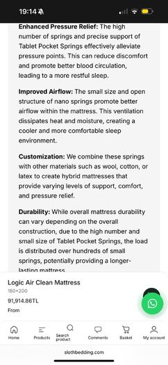 Brand New, Custom Made Sloth Bedding Logic Air Clean King Size Mattress 5412138148