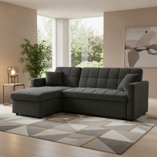 Kris Black Sofa Bed, Reversible Chaise & Storage