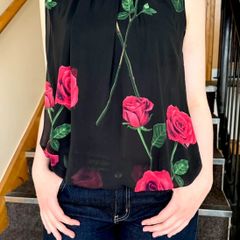 Quiz - Summer top black with roses - Size  XL / 42 / 14