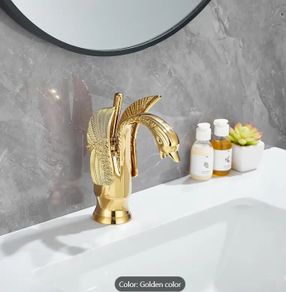 Gold Bathroom Faucet Bathroom Mixer Tap Basin Mixer Tap Bathroom Golden Animal Swan Tap