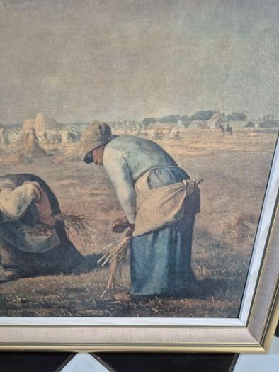 Large Retro Vintage Mid Century large original framed Print on board  of The Gleaners by Jean-Francois Millet