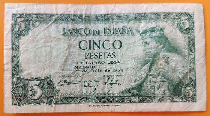 Banknote 1954 Spain 5 Pesetas