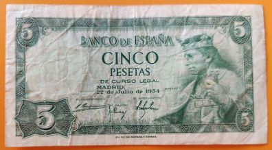 Banknote 1954 Spain 5 Pesetas