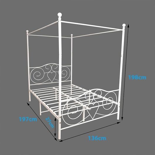 Double Canopy Bed Frame Platform Metal Bed Frame Heavy Duty Steel Slat and Support with Vintage Headboard and Footboard No Box Spring Required White