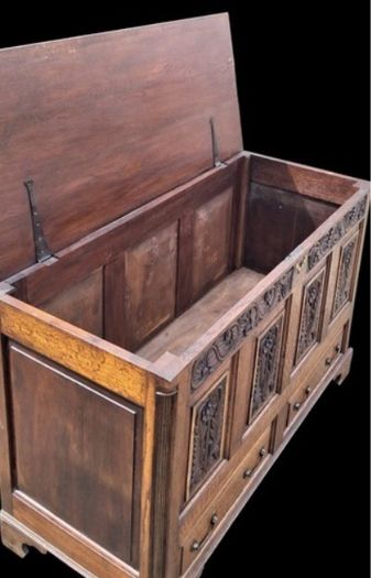 Jacobean Revival Carved Oak Coffer.