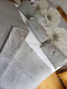 Bed .. Matching lined king size Bed runner and 3 scatter cushions. In lovely grey linen effect material