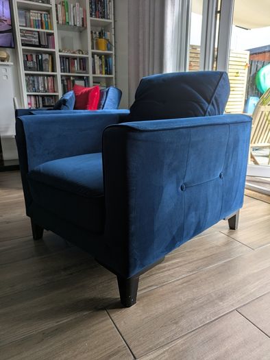 Navy Velvet 3 seater sofa & 2 armchairs