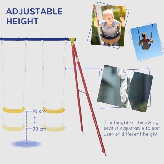 Metal Swing Set with 2 Seats Glider A-Frame Stand Adjustable Hanging Rope for Backyard (FREE SHIPPING)