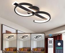 Modern Ceiling Lights LED, 45cm Black Dimmable Ceiling Lights Fixtures LED with Remote Control for Living Room Dining Room Bedroom Kitchen Hallway Offcie Indoor Light - 35W