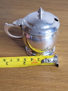 Vintage  English Silver plate mustard pot with cobalt glass liner