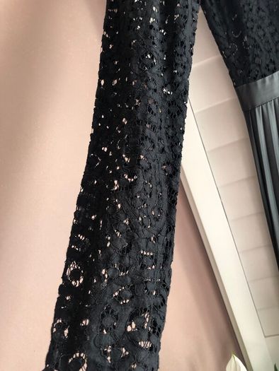 Zara Black Lace & Pleated Midi Dress - Size 8
