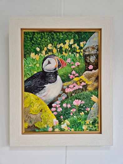 Puffin at Saltee Island'' | oil Painting | Framed