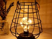 Hanging Battery Lamp, 22cm High Cage Table Lamp Decorative Lamp Battery Powered, Accent Cordless Light Bedside Battery Lamp for Home Living Room Bedroom Kitchen Wedding Home Hallway(Black)