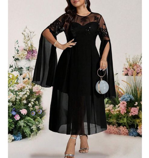 BNWT Beautiful Black Dress with Sequin Front & Sleeves size 20