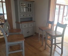 Solid oak dresser & 4 high stools