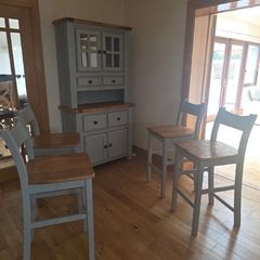 Solid oak dresser & 4 high stools