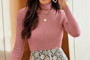 Shein Ribbed Fitted Turtleneck Dusty Pink Sweater size  M UK10 EU38 Perfect condition Postage included