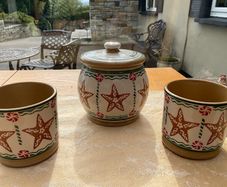 Nicholas  Mosse  Ginger star trio . Storage jar and two large mugs , all first quality and in perfect condition