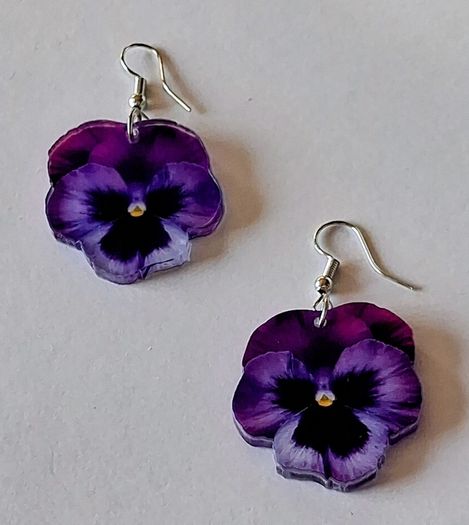 Purple Angel Floral Pansy Earrings
