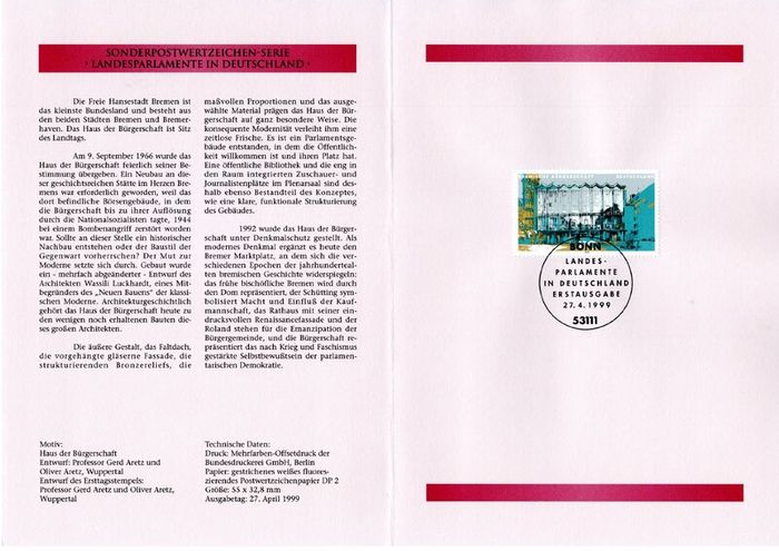 1999 Bundes Republic Deutschland (Germany) Federal Annual Stamp EFT Collection with 42 images of contents