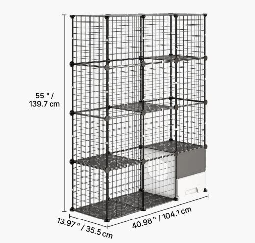 4Tier Cat Cage Playpen 104 x 36 x 140cm Indoor Metal Wire Enclosure with Litter Tray, DIY Cat Kennel for 1-2 Cats, Kittens & Small Pets, Black