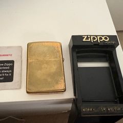 1987 Zippo Solid Brass Lighter with Original Display Stand & Guarantee Card