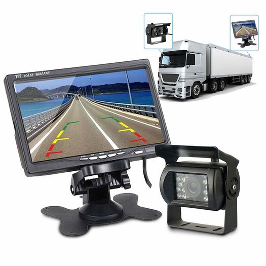 Monitor 7 inch TFT LCD Reverse Display Mirror Module 10m with Rearview Rear View Camera for Bus Truck RV Car Camper Van Bus Caravan Trailers