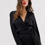 ASOS Design Mini Dress & Wrap Waist In Satin In Black New With Tags UK8 CAN POST Image 4