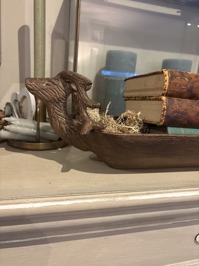 Long bowl tray painted and waxed in mocha.