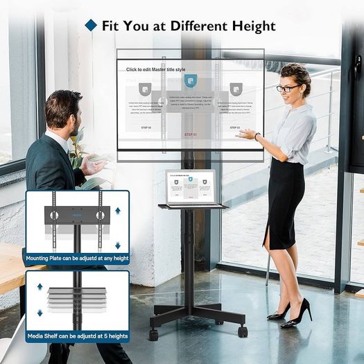NEW SALE | Mobile TV Stand on Wheels for 23-60 inch Plasma/LCD/LED TVs, Portable TV Stand with Laptop Shelf, Height Adjustable Wheeled Rolling TV Cart