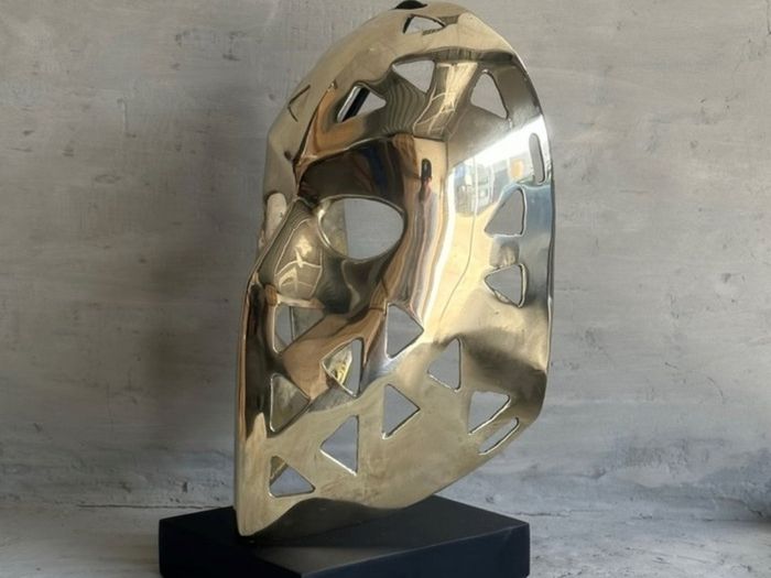 Mask Sculpture On Stand- Polished Bronze