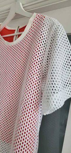 SANDRO Paris White Mesh and Coral layered top Sz 3 (Fit 10-12UK) - Rrp 175 (New)