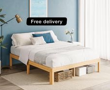 Bamboo Wood King Size Bed Frame with Metal Slats Support