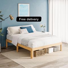 Bamboo Wood King Size Bed Frame with Metal Slats Support