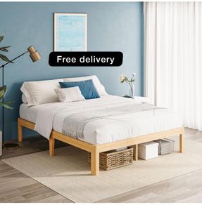 Bamboo Wood King Size Bed Frame with Metal Slats Support