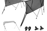 4 Bow Bimini Top Boat Cover, Detachable Mesh Sidewalls, 600D Polyester Canopy with 1" Aluminum Alloy Frame, Includes Storage Boot, 2 Support Poles, 2 Straps, 8'L x 54"H x 91"-96"W, Light Grey 1 answered questions