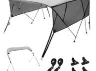 main image for ad 4 Bow Bimini Top Boat Cover, Detachable Mesh Sidewalls, 600D Polyester Canopy with 1" Aluminum Alloy Frame, Includes Storage Boot, 2 Support Poles, 2 Straps, 8'L x 54"H x 91"-96"W, Light Grey 1 answered questions