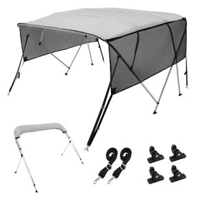 4 Bow Bimini Top Boat Cover, Detachable Mesh Sidewalls, 600D Polyester Canopy with 1" Aluminum Alloy Frame, Includes Storage Boot, 2 Support Poles, 2 Straps, 8'L x 54"H x 91"-96"W, Light Grey 1 answered questions