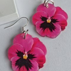 Artista Pink and Yellow Pansy Flower Earrings.
