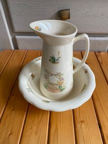 Beautiful Rare Vintage Aynsley Fine Bone China Edwardian kitchen garden - Jug and Wash Bowl