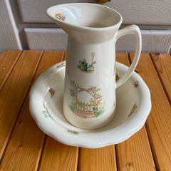 Beautiful Rare Vintage Aynsley Fine Bone China Edwardian kitchen garden - Jug and Wash Bowl