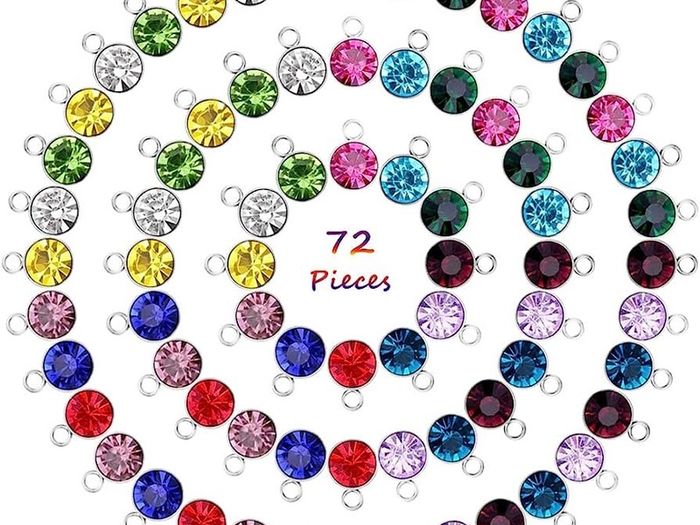 SALE 72 Pieces Birthstone Charms DIY Round Beads Pendant with Rings Handmade Crystal Charm for Jewelry Necklace Bracelet Ankle Earring Making Supplies, 7mm, 12 Colors
