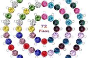 SALE 72 Pieces Birthstone Charms DIY Round Beads Pendant with Rings Handmade Crystal Charm for Jewelry Necklace Bracelet Ankle Earring Making Supplies, 7mm, 12 Colors