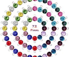 SALE 72 Pieces Birthstone Charms DIY Round Beads Pendant with Rings Handmade Crystal Charm for Jewelry Necklace Bracelet Ankle Earring Making Supplies, 7mm, 12 Colors