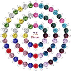SALE 72 Pieces Birthstone Charms DIY Round Beads Pendant with Rings Handmade Crystal Charm for Jewelry Necklace Bracelet Ankle Earring Making Supplies, 7mm, 12 Colors